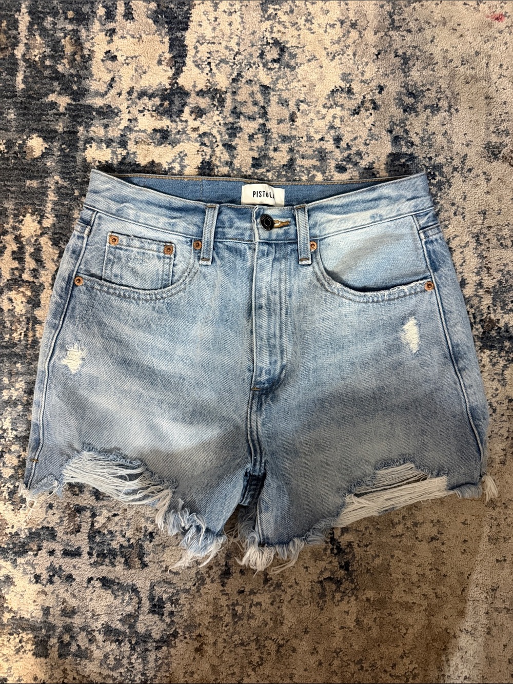 pistola light wash distressed denim shorts size 26